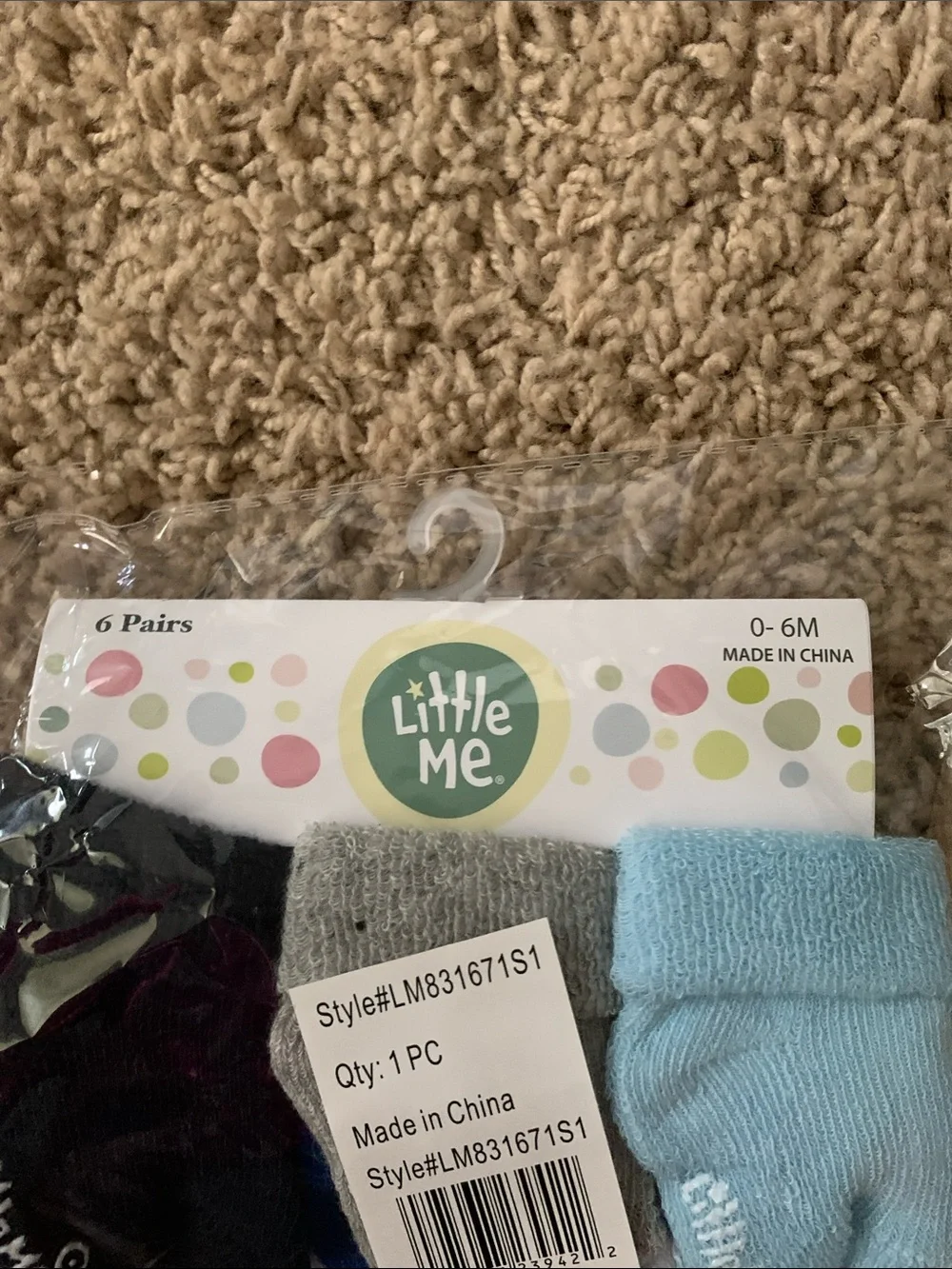 6-Pack Baby Socks in Black, Gray, Blue, Light Blue, White NWT